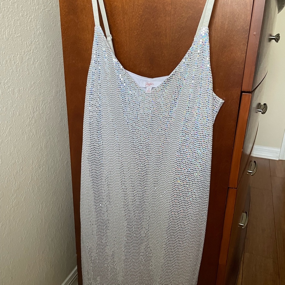 👗2 for $15👗 Candie’s small white dress with silver sequins